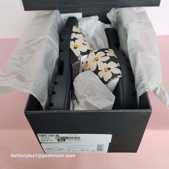 COACH Florence Smooth Leather Sandal With Flower Print -Chalk Multi- Women’s 9B⭐ - Picture 15 of 16